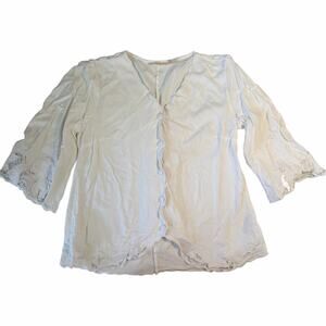 Soft Surroundings White Lace Shirt Crochet Bell Sleeve Half Moon Bay size Small